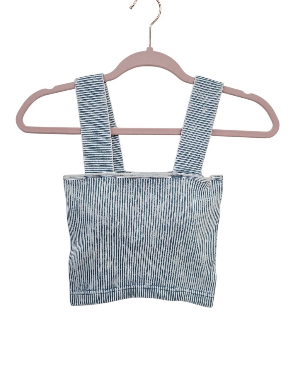 Zenana Ribbed Tank Top Women Size M Blue Bra Square Neck Crop